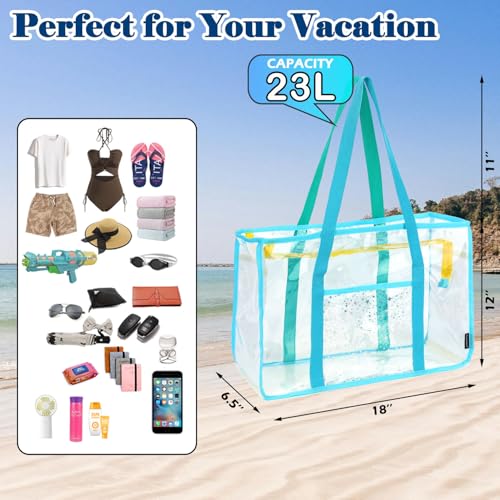 Fammart Clear Beach Bag for Women, Large Pool Tote Cruise Vacation Essentials - Zipper Closure, Waterproof, Sandproof - Image 3
