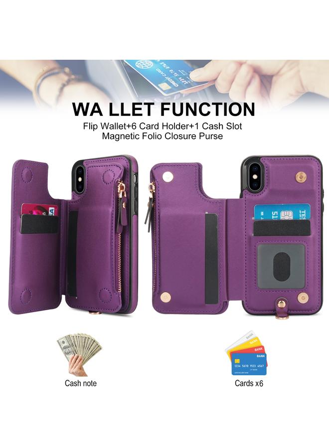 اس-توب جراب هاتف iPhone XS Max بسحاب مزدوج من الجلد بتقنية RFID مع حبل قصير - Image 4