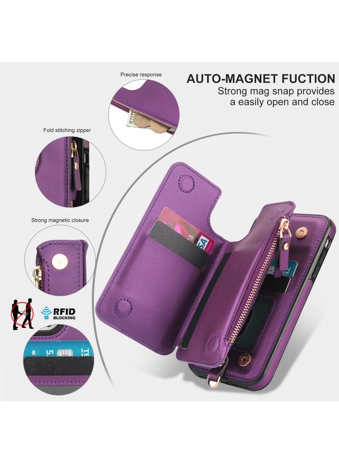 اس-توب جراب هاتف iPhone XS Max بسحاب مزدوج من الجلد بتقنية RFID مع حبل قصير - Image 3