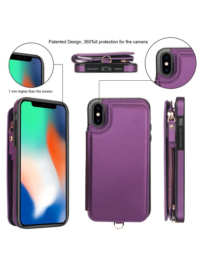 اس-توب جراب هاتف iPhone XS Max بسحاب مزدوج من الجلد بتقنية RFID مع حبل قصير - Image 2