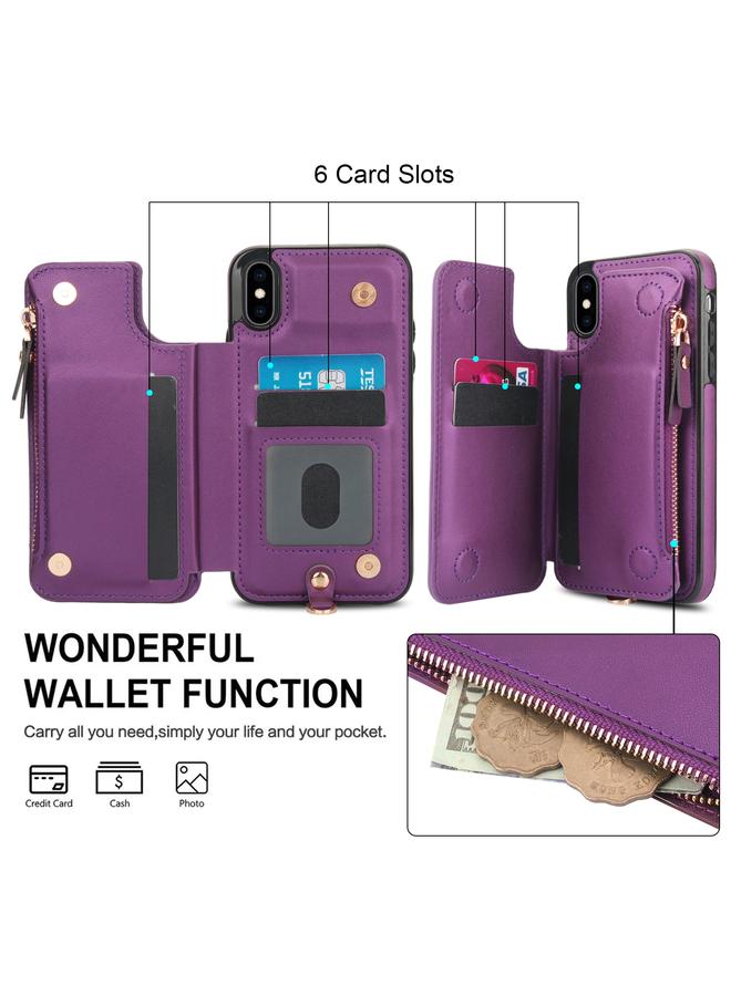 اس-توب جراب هاتف iPhone XS Max بسحاب مزدوج من الجلد بتقنية RFID مع حبل قصير - Image 5