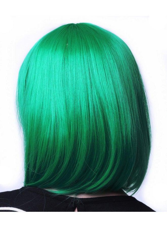 SWACC Wacc 11” Women Short Straight Synthetic Bob Wig Candy Color Cosplay Wig Anime Costume Hairpiece For Party With Wig Cap (Green04) - Image 4