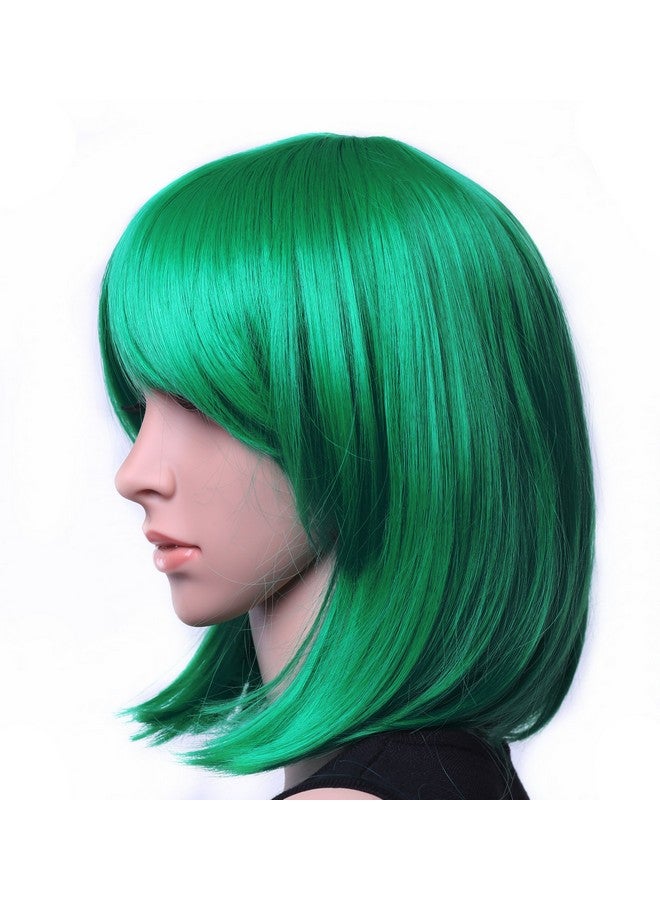SWACC Wacc 11” Women Short Straight Synthetic Bob Wig Candy Color Cosplay Wig Anime Costume Hairpiece For Party With Wig Cap (Green04) - Image 3