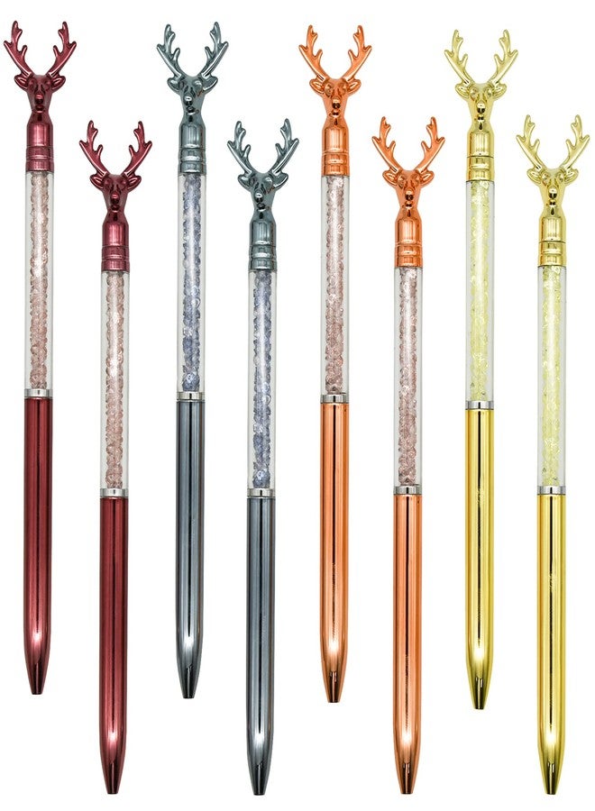 Maydahui 12 PCS Deer Head Shape BallPoint Pen Retractable Christmas Bling Pens Crystal Quicksand Animal Pen Black GeL Ink for Christmas Party School Office - Image 1
