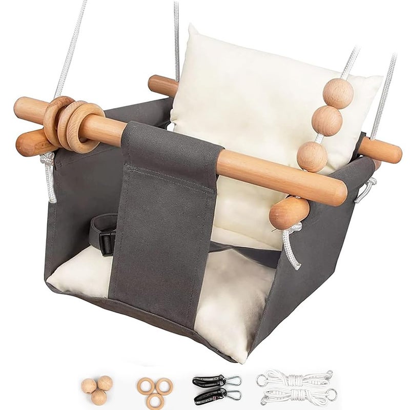 Tislly Baby Swing Outdoor Indoor Toddler Swing Seat with Safety Belt Canvas Hanging Swings Outside Tree Swing Great Gift for Baby Boys Girls Kids Lovers