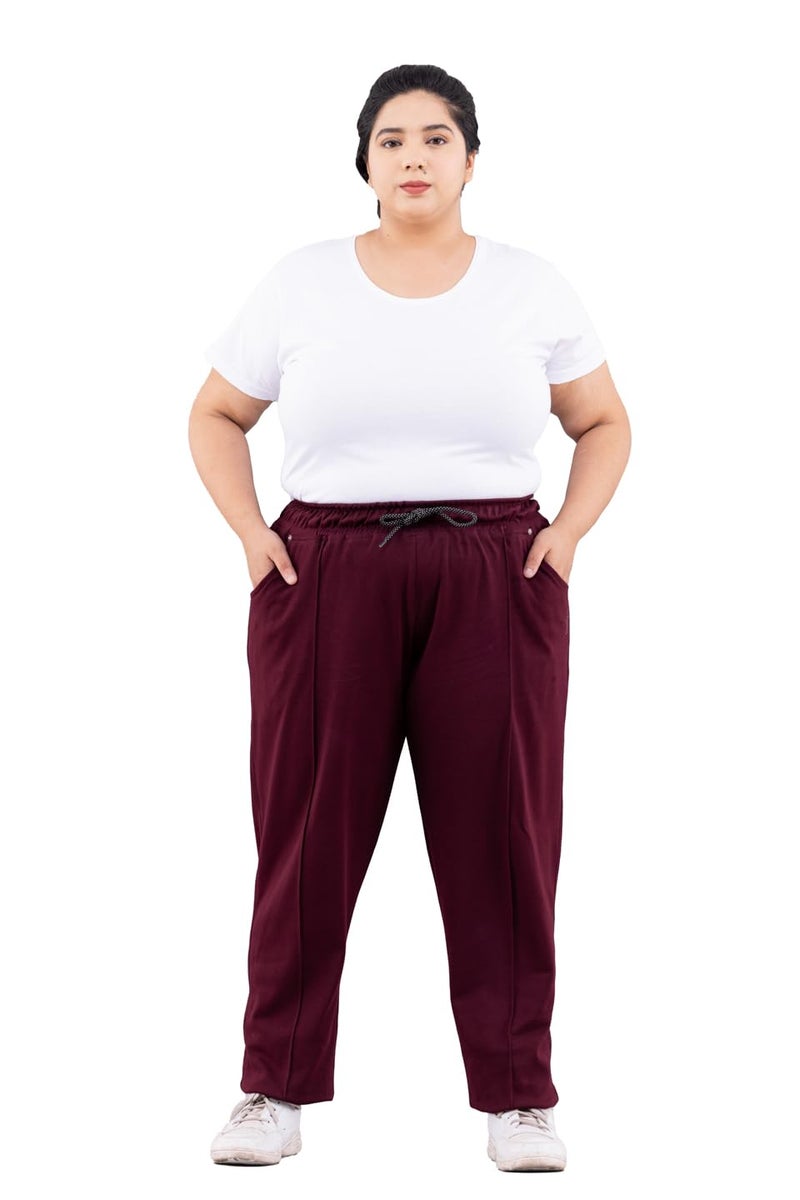 CUPID Women's Regular Fit Cotton Track Pants,Comfortable Lower,Trouser,Sports Joggers,Night n Daily Use Gym Wear Lounge Pant for Ladies, Wine,XX Large - Image 2