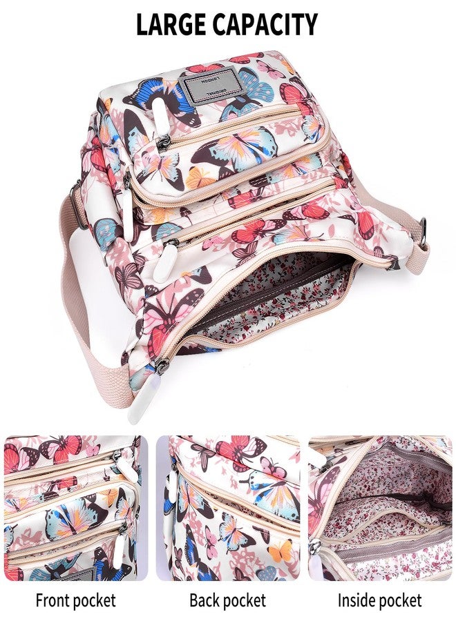 WITERY Crossboby Bag for Women - Waterproof Nylon Shoulder Bag Multi-Pocket Handbags Butterfly Purse Messenger Bags with Adjustable Strap, Casual Ladies Zipper Medium Hobo Tote Bags Travel Purses - Image 4