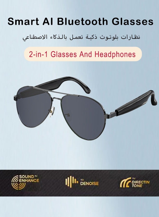 RUKYU AI Smart Glasses,Wireless Bluetooth Glasses, 2-in-1 Glasses and Earphones, Supports Real-Time Translation of 145 Languages, Music Playback, Recording, and Voice/Video Call Translation, 360-degree Panoramic Surround Sound, Clear Noise Reduction, Suitable For Meetings, Driving, Travel And Other Occasions (Gunmental Gray) - Image 1