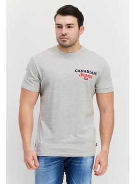 Men Crew Neck Short Sleeve Brand Logo T Shirt, Grey Combo