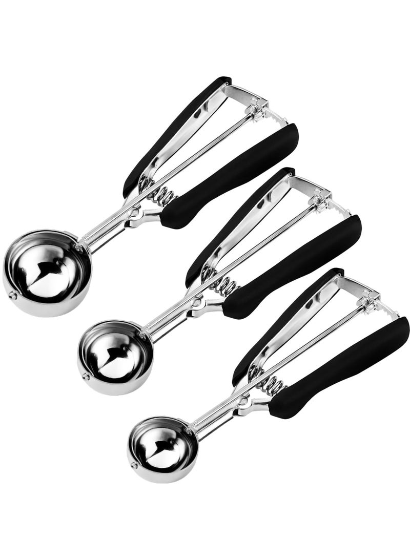 SYOSI Cookie Scoop Set, Includes 1 Tbsp/2 Tbsp/3 Tbsp Cookie Scoops for Baking, 18/8 Stainless Steel, Non-Slip Grip, Dishwasher Safe, Ideal for Cookies, Muffins, Cupcakes, Ice Cream, Waffles (Silver) - Image 1