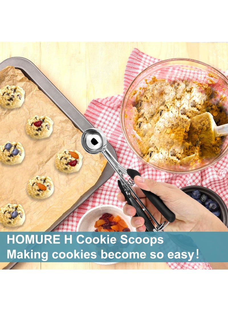 SYOSI Cookie Scoop Set, Includes 1 Tbsp/2 Tbsp/3 Tbsp Cookie Scoops for Baking, 18/8 Stainless Steel, Non-Slip Grip, Dishwasher Safe, Ideal for Cookies, Muffins, Cupcakes, Ice Cream, Waffles (Silver) - Image 2