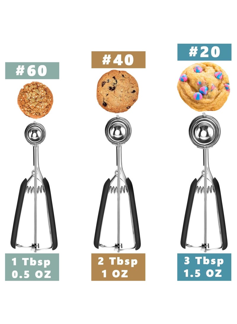 SYOSI Cookie Scoop Set, Includes 1 Tbsp/2 Tbsp/3 Tbsp Cookie Scoops for Baking, 18/8 Stainless Steel, Non-Slip Grip, Dishwasher Safe, Ideal for Cookies, Muffins, Cupcakes, Ice Cream, Waffles (Silver) - Image 5