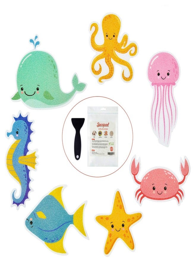 Secopad Non Slip Bathtub Stickers, 14 PCS Large Sea Adhesive Kids Anti Slip Decal Treads for Shower and Bath Tub with Premium Scraper - Image 1