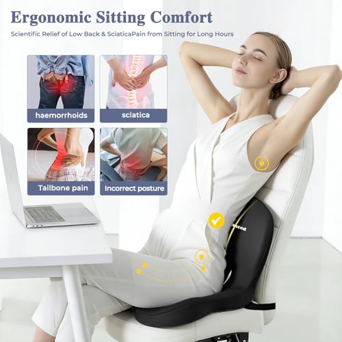 Mosxoed Memory Foam Seat Cushion for Sciatica & Back Pain Relief - Ergonomic Chair Pad with Adjustable Strap & Supportive Comfort Cover, Non-Slip for Car, Truck, Office Chair -Black - Image 2
