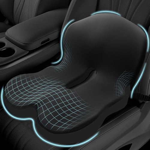 Mosxoed Memory Foam Seat Cushion for Sciatica & Back Pain Relief - Ergonomic Chair Pad with Adjustable Strap & Supportive Comfort Cover, Non-Slip for Car, Truck, Office Chair -Black - Image 1