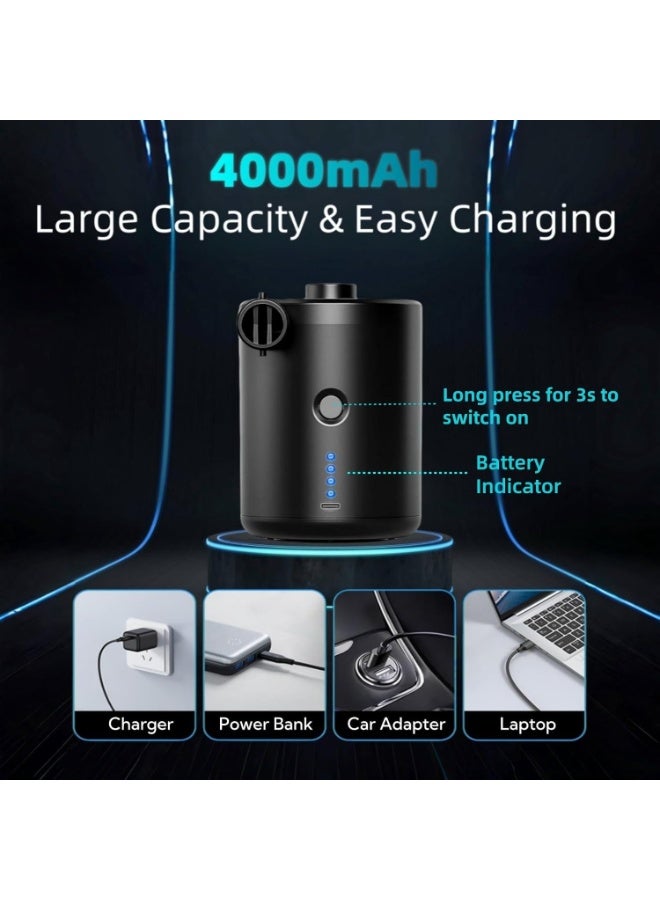 Soofam Electric Air Pump for Inflatables Portable Air Bed Pump Black Portable Air Mattress Pump 4000 mAh Inflatable Mattress Inflator with 3 Nozzles for Mattress Camping Pool Inflatable - Image 3