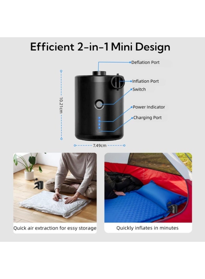 Soofam Electric Air Pump for Inflatables Portable Air Bed Pump Black Portable Air Mattress Pump 4000 mAh Inflatable Mattress Inflator with 3 Nozzles for Mattress Camping Pool Inflatable - Image 2