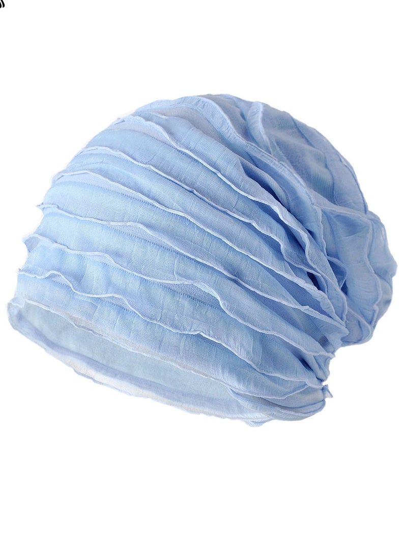 Loquat Infinity Scarf Headwear Cap Multi Layered Pleated Beanie Hat Sky Blue 