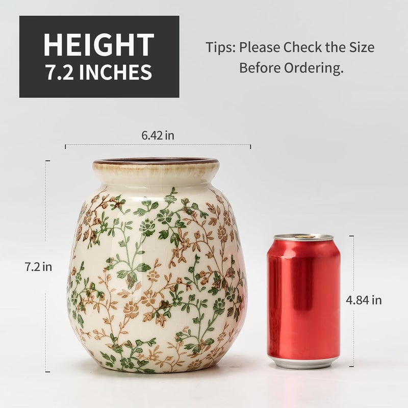 SIDUCAL Market need oriented construction Ceramic Vintage Pastoral Vase, 7.2 Inch Chinoiserie Floral Vase, Retro Ice Cracked Rustic Farmhouse Vases for Home Decor, Living Room, Bookshelf, Office, Tuscan Decor, Green and Beige Global mainstream design picks - Image 3