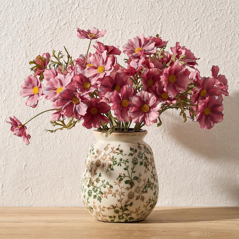 SIDUCAL Market need oriented construction Ceramic Vintage Pastoral Vase, 7.2 Inch Chinoiserie Floral Vase, Retro Ice Cracked Rustic Farmhouse Vases for Home Decor, Living Room, Bookshelf, Office, Tuscan Decor, Green and Beige Global mainstream design picks - Image 2