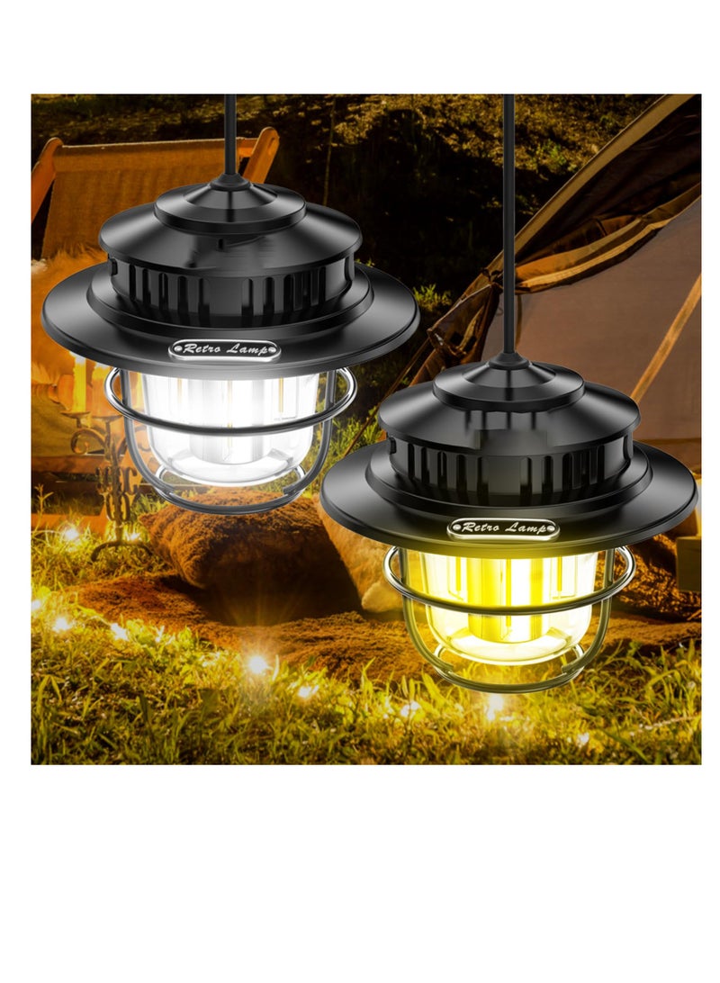 Zikra Camping Lantern Rechargeable, 4 Modes Infinitely Dimmable Light，Hanging Retro Light, Battery Powered IPX4 Waterproof Portable Outdoor Tent Electric Lamp - 2 Pack - Image 1