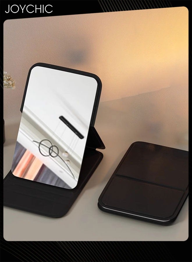 Joychic مرآة مكياج قابلة للطي محمولة بإطار من جلد صناعي تصميم مدمج للسفر بناء متين للنساء - Image 1