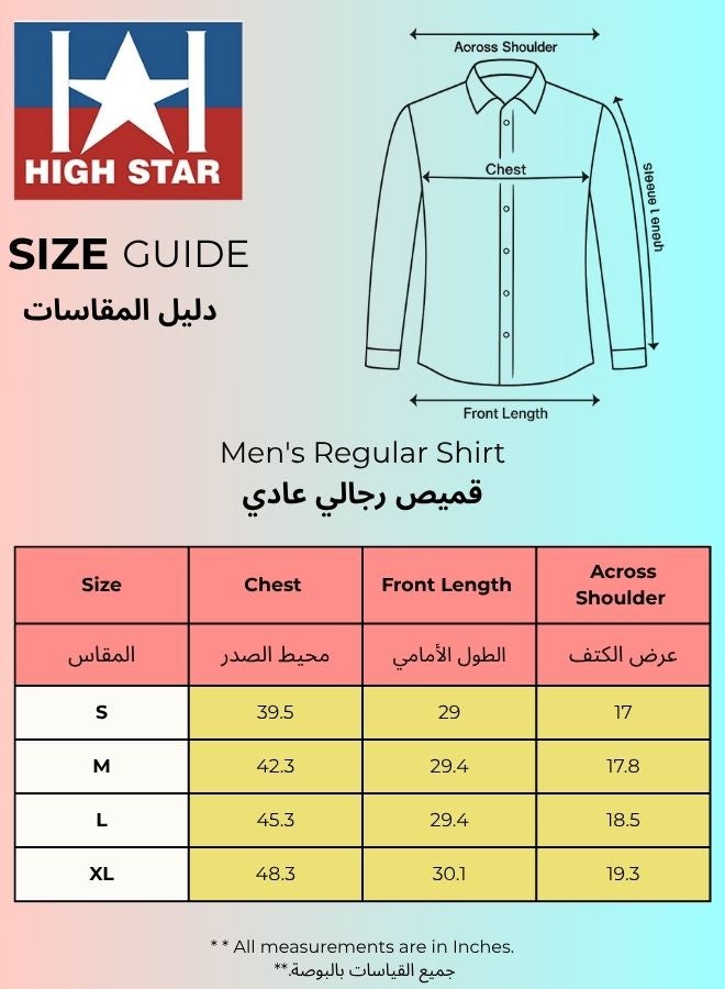 HIGH STAR Men's Khaki 100% Cotton Solid Pattern Button Down Regular Fit Shirt - Image 4