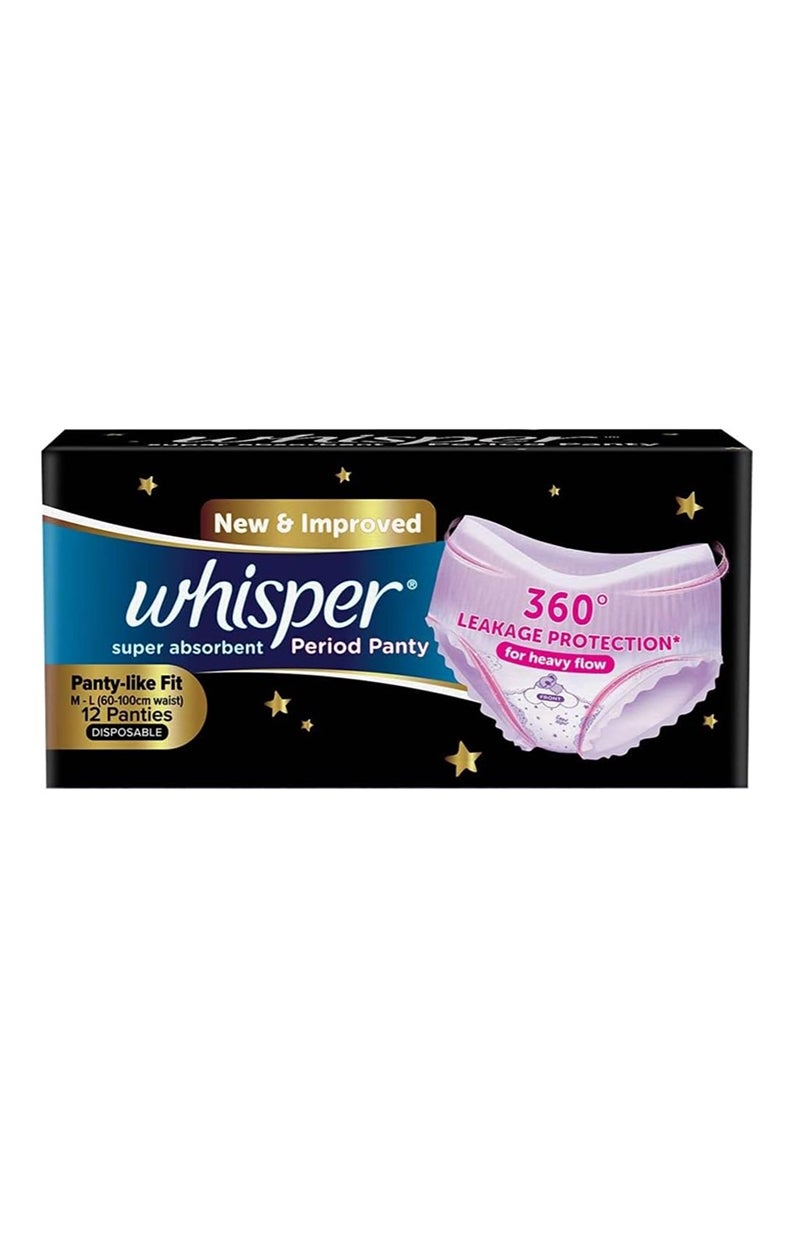 Whisper Super Absorbent M-L Period Panty, 360 Degree Leakage Protection for Heavy Flow 12 Pcs  - Image 2