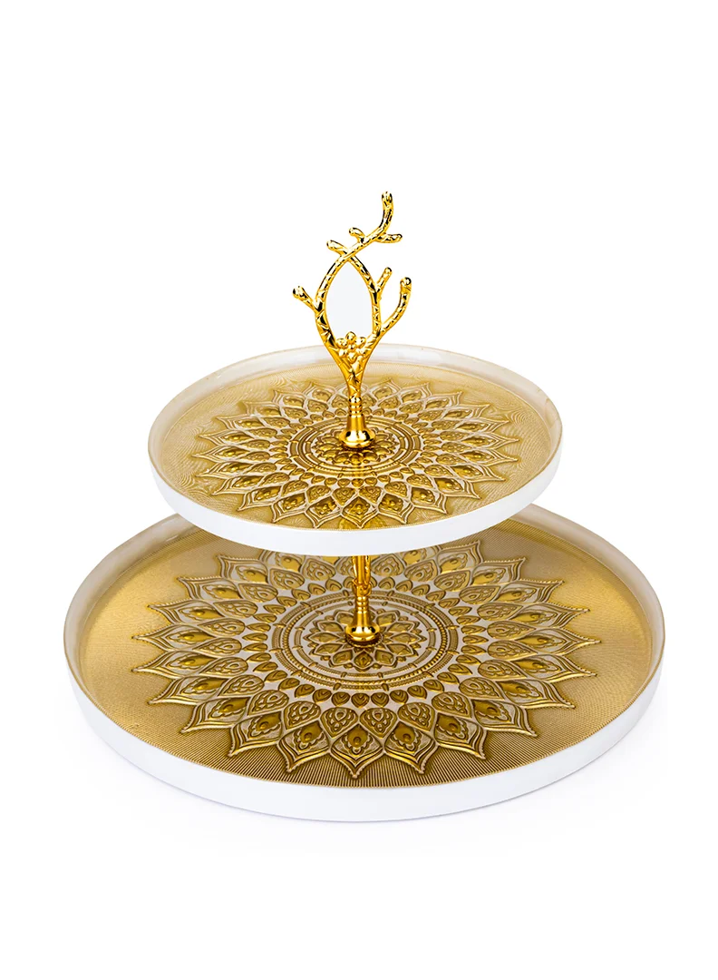 Cuisine Art ELENOR Kostanay 2 Tier Serving Set White and Gold 21cm - 33cm
