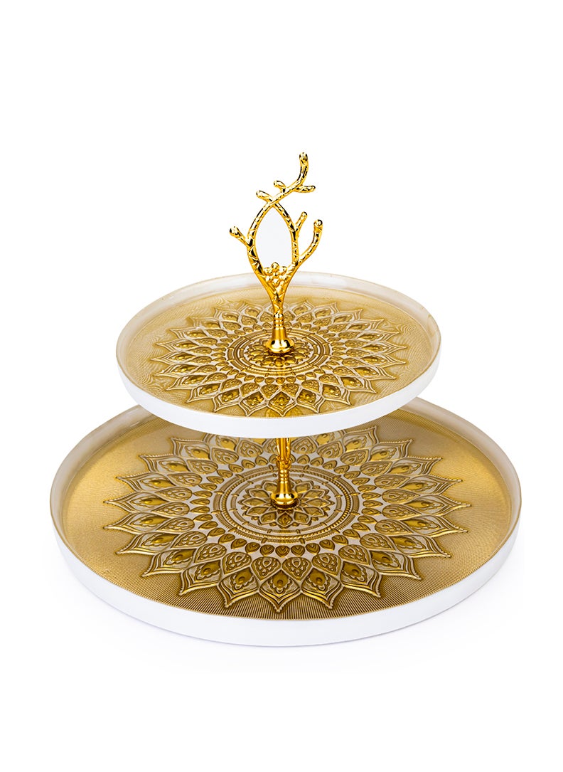 Cuisine Art ELENOR Kostanay 2 Tier Serving Set White and Gold 21cm - 33cm  - Image 1