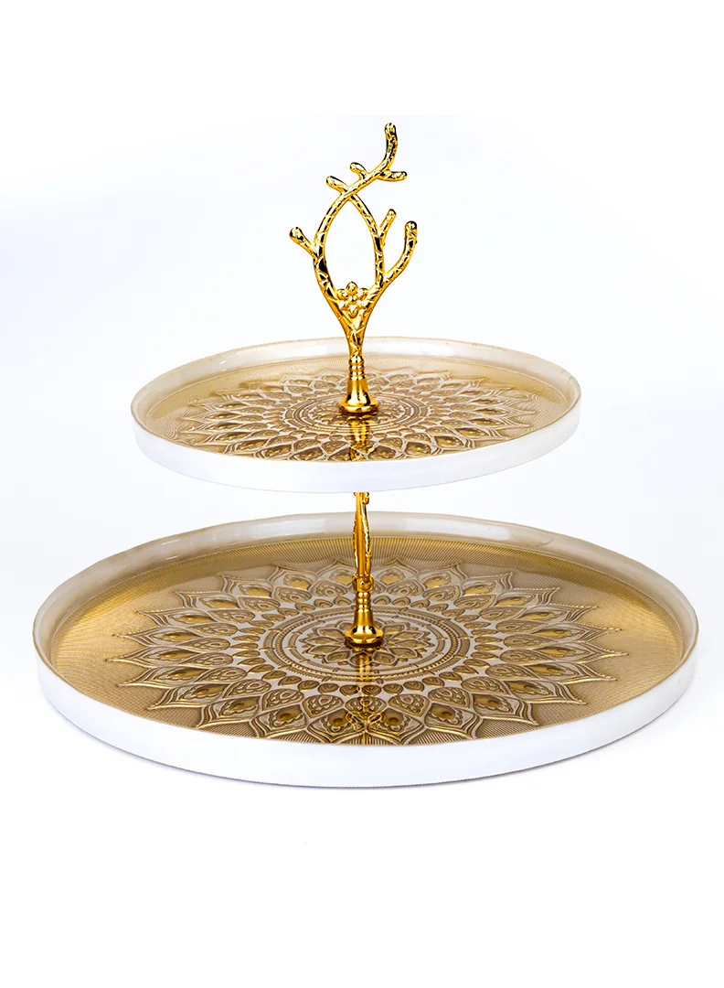 Cuisine Art ELENOR Kostanay 2 Tier Serving Set White and Gold 21cm - 33cm