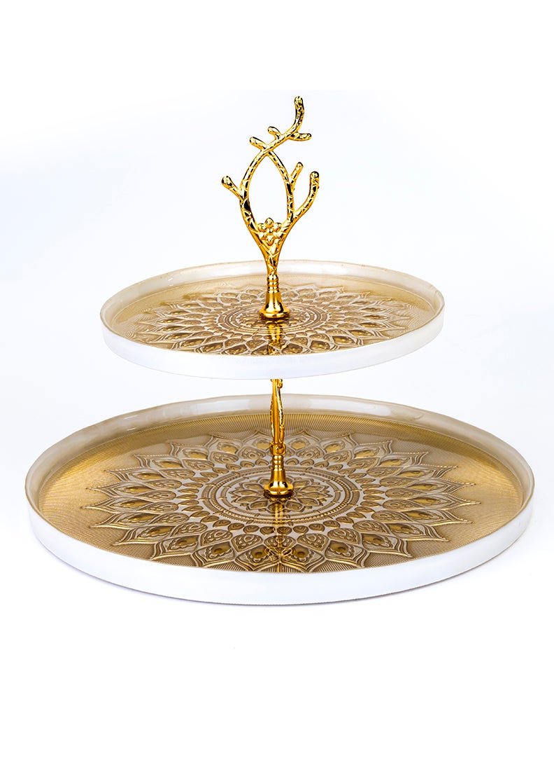 Cuisine Art ELENOR Kostanay 2 Tier Serving Set White and Gold 21cm - 33cm  - Image 2