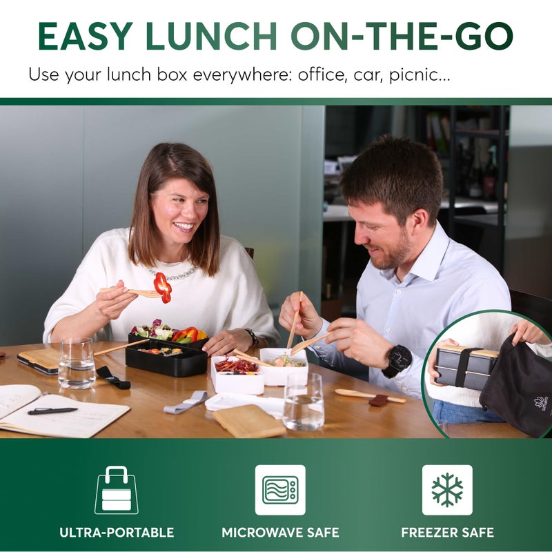 Umami Bento Box Adult, Stackable & Easy to Clean & 100% Leakproof Lunch Containers for Adults, Black Lunch Box Containers with Compartments for Everyday Use - Image 3