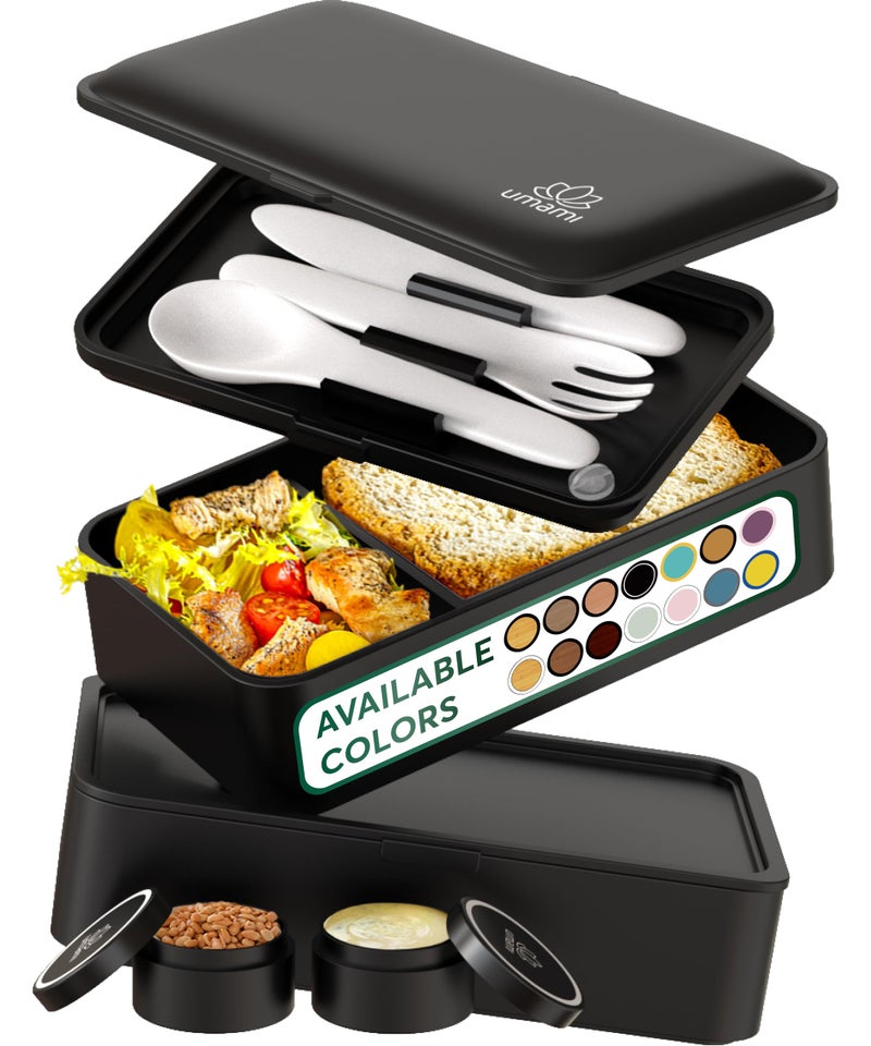 Umami Bento Box Adult, Stackable & Easy to Clean & 100% Leakproof Lunch Containers for Adults, Black Lunch Box Containers with Compartments for Everyday Use - Image 1