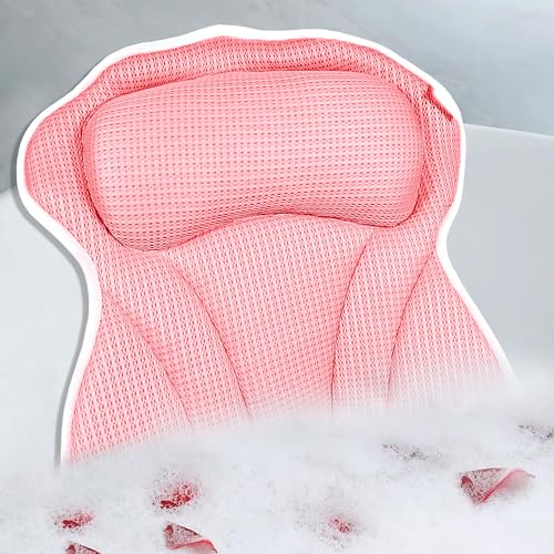 CONBELLA Bath Pillow Bath Pillows for Tub Neck and Back Support Bathtub Pillows for Head and Neck with 6 Strong NonSlip Suction Cups 4D Air Mesh Bath Accessories Spa Gifts for WomenPink - Image 1