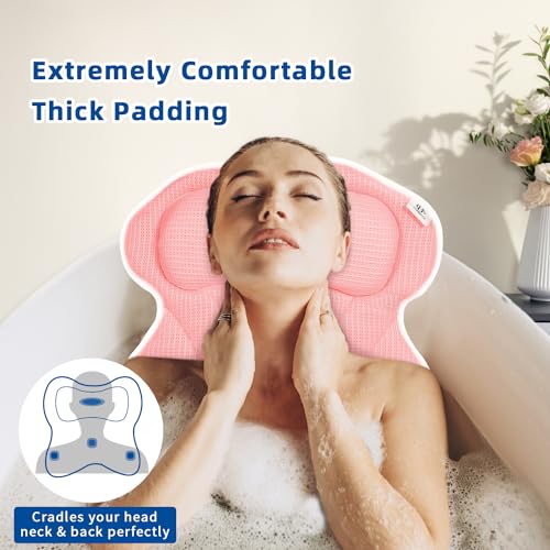 CONBELLA Bath Pillow Bath Pillows for Tub Neck and Back Support Bathtub Pillows for Head and Neck with 6 Strong NonSlip Suction Cups 4D Air Mesh Bath Accessories Spa Gifts for WomenPink - Image 3