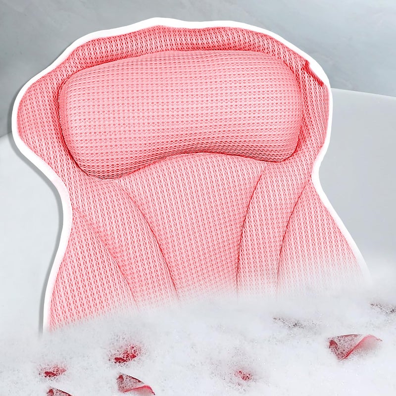 CONBELLA Bath Pillow Bath Pillows for Tub Neck and Back Support Bathtub Pillows for Head and Neck with 6 Strong NonSlip Suction Cups 4D Air Mesh Bath Accessories Spa Gifts for WomenPink - Image 2