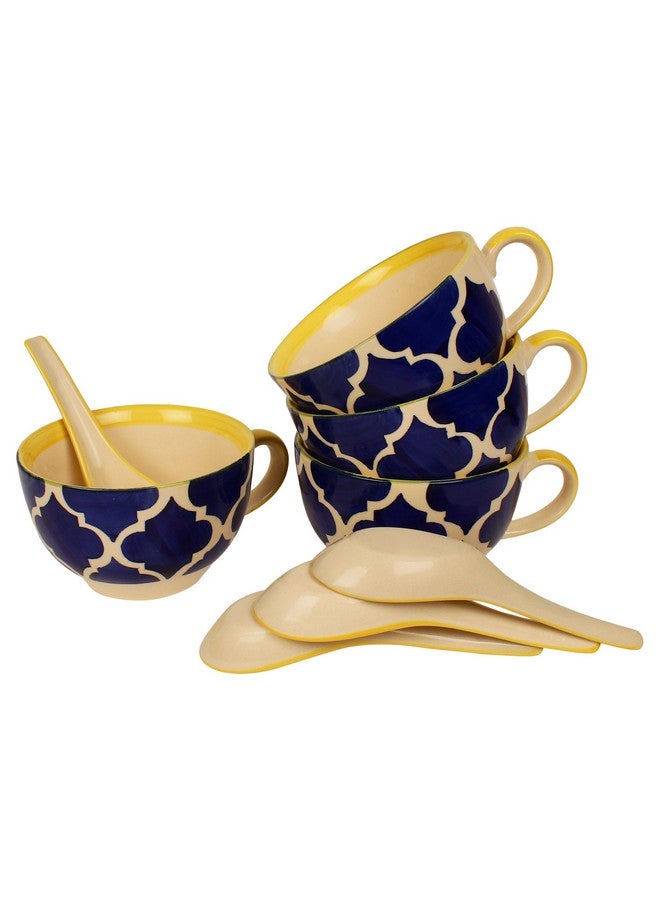 KITTENS Ceramic Soup Bowls with Handles & Spoons | Set of 4 (300ml) | Handcrafted, Handpainted | Microwave & Dishwasher Safe | Lead-Free | Ideal for Soup, Dal, Curry, Kheer, Custard, Gift - Image 1