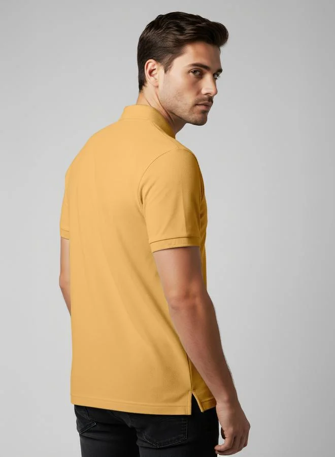 FERVORO Men Gold Cotton Polo with Pocket