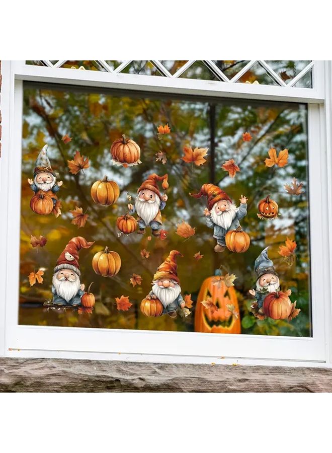 Cute Gnome Pumpkin Maple Leaf Static Cling Window Stickers Fun F765 Repositionable Decor - Image 5