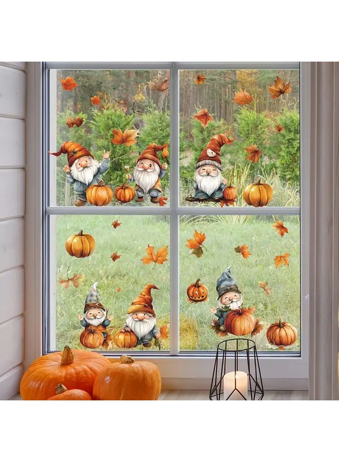 Cute Gnome Pumpkin Maple Leaf Static Cling Window Stickers Fun F765 Repositionable Decor - Image 2