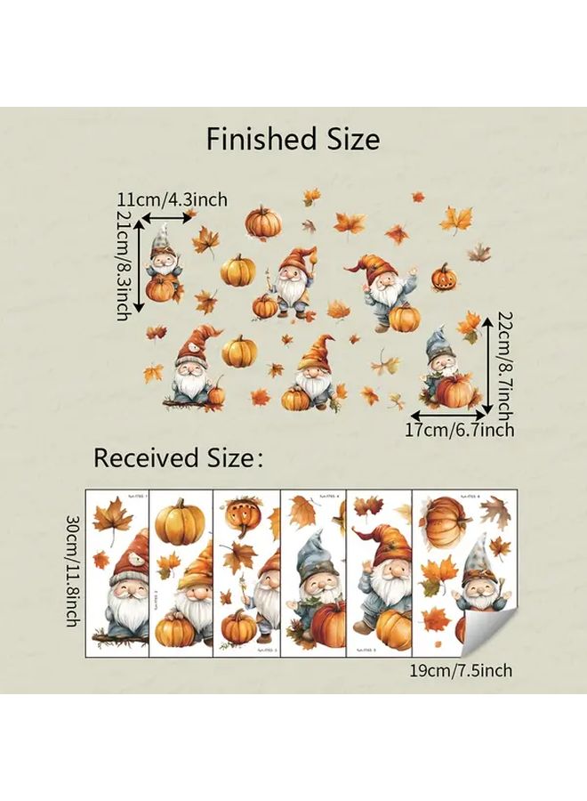 Cute Gnome Pumpkin Maple Leaf Static Cling Window Stickers Fun F765 Repositionable Decor - Image 3