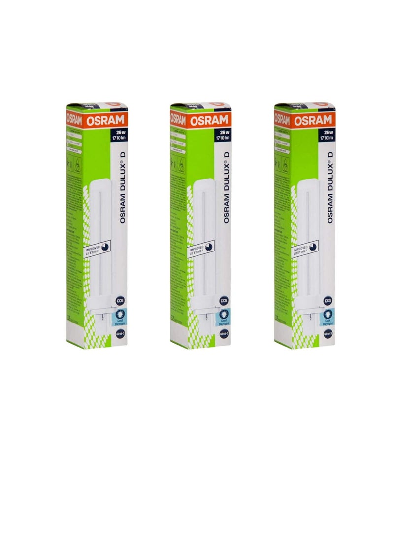 OSRAM Osram Home Decorative High Qualtiy and Durable, 2 Pin DayLight Double Twin Tube CFL Bulb, 26 Watt Energy Saving Bulb, Daylight - (Pack of 3) - Image 1