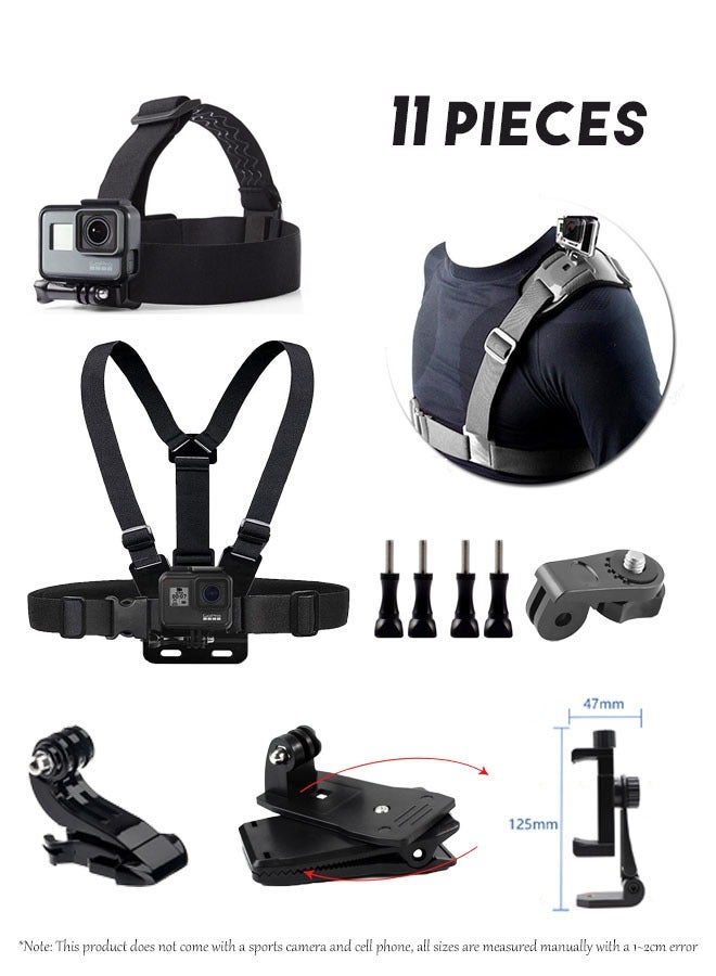 11 Pieces Set Sports Camera Phone Holder, Outdoor Sports First Person Shooting Camera Phone Holder, Headwear, Shoulder Strap, Chest Strap, School Bag Clip Set - Image 1