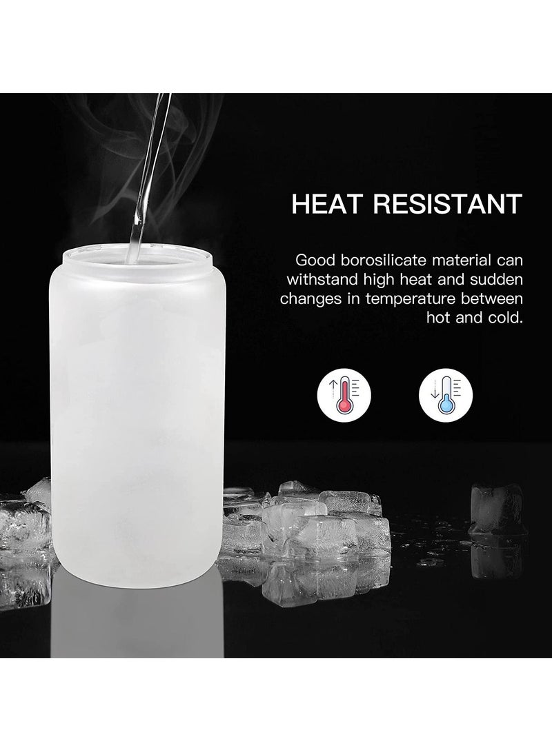 Sublimation Glass Blanks with Bamboo Lid 350ML Frosted Sublimation Can Glass Sublimation Glass Tumblers for Iced Coffee Juice Soda Drinks (4 PACK)