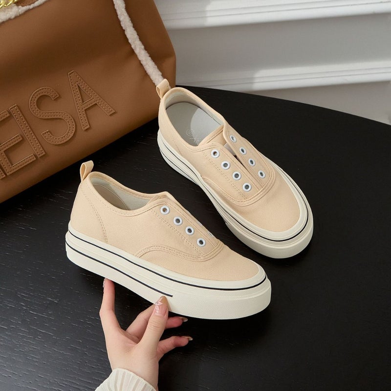 New Invisible Inner Heightening Canvas Shoes For Women In Summer Thick-Soled Casual Slip-On Lazy Loafers Lace-Up Sneakers For Women - Image 5