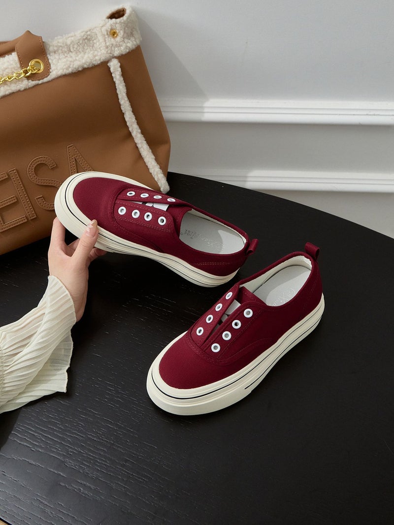New Invisible Inner Heightening Canvas Shoes For Women In Summer Thick-Soled Casual Slip-On Lazy Loafers Lace-Up Sneakers For Women - Image 1