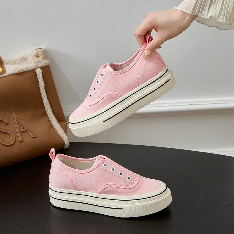 New Invisible Inner Heightening Canvas Shoes For Women In Summer Thick-Soled Casual Slip-On Lazy Loafers Lace-Up Sneakers For Women - Image 4