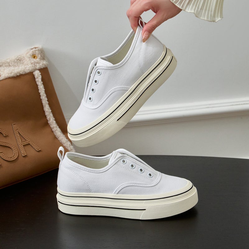 New Invisible Inner Heightening Canvas Shoes For Women In Summer Thick-Soled Casual Slip-On Lazy Loafers Lace-Up Sneakers For Women - Image 3