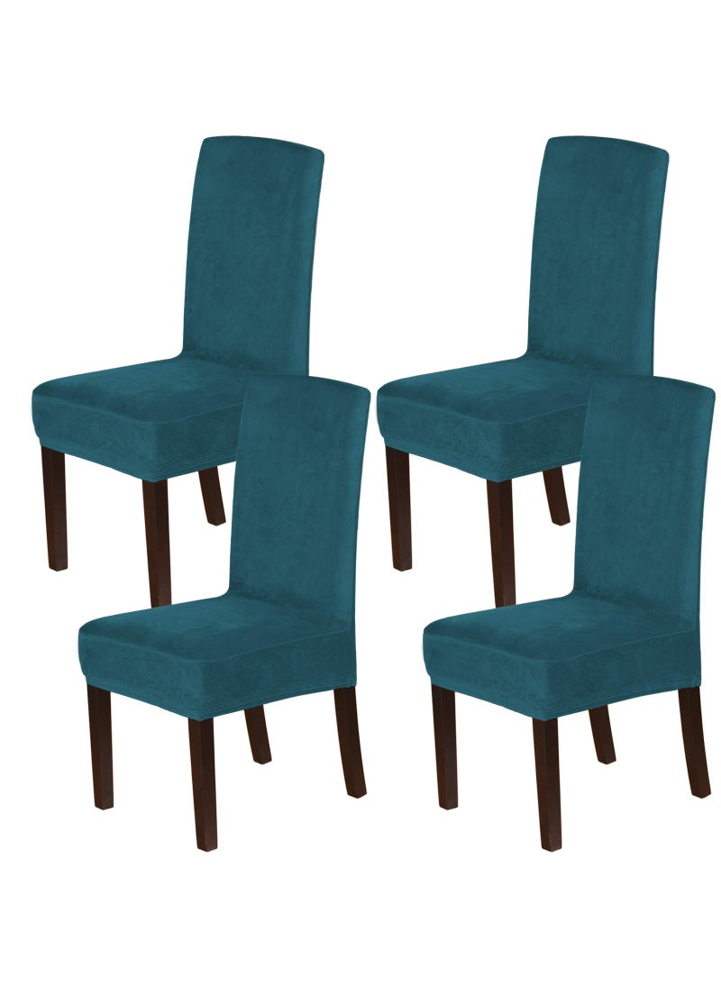 H.VERSAILTEX H.VERSAILTEX Velvet Dining Chair Covers Stretch Chair Covers for Dining Room Set of 4 Parson Chair Slipcovers Chair Protectors Covers Dining  Soft Thick Solid Velvet Fabric Washable  Deep Teal  - Image 1
